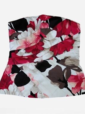 Strapless Floral Bustier Top in Red, White & Brown